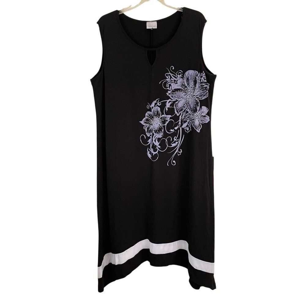 Avenue asymmetric maxi dress women’s‎ 18/20 handkerchief black floral sleeveless